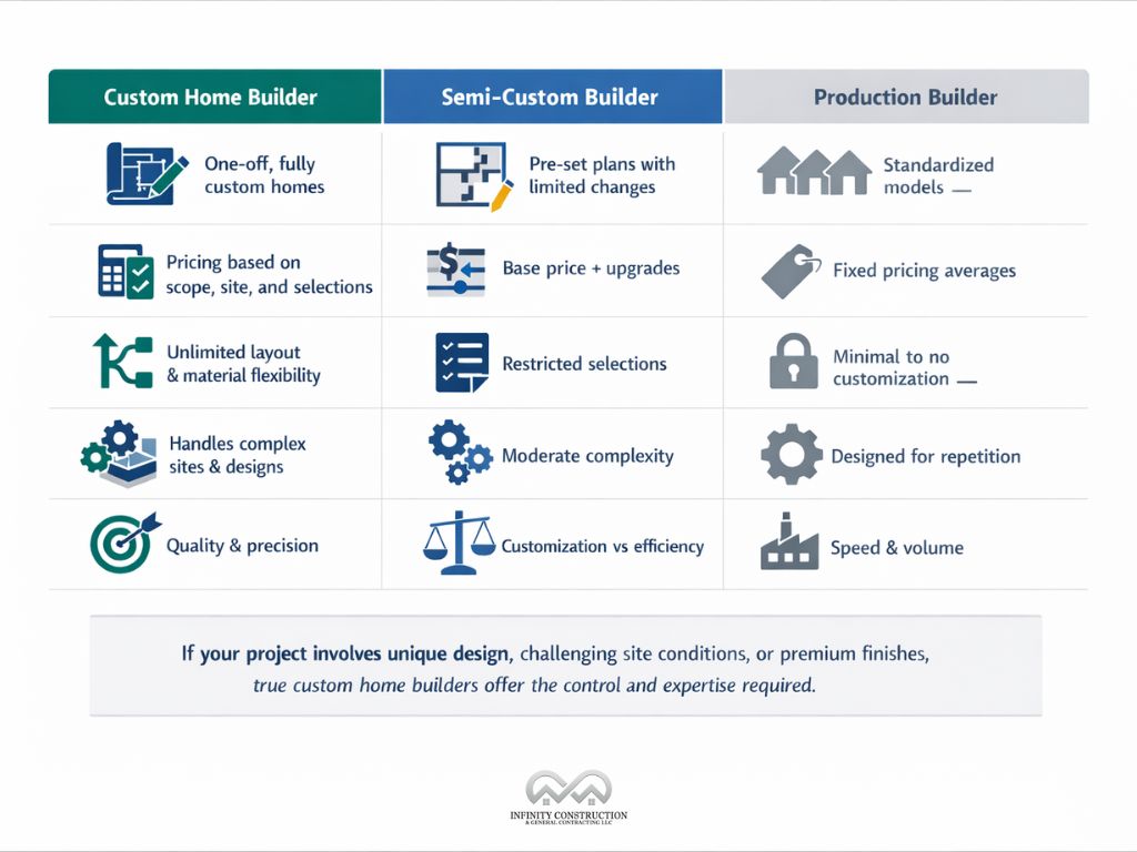 Custom Home Builder vs Semi-Custom Builder vs Production Builder