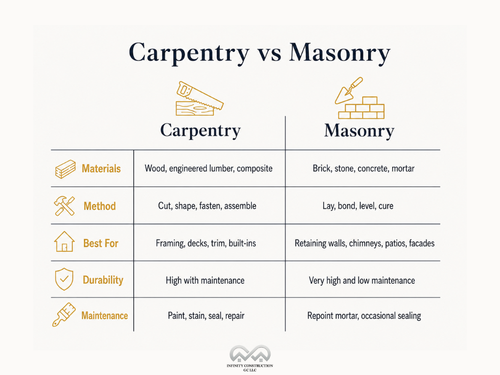Carpentry vs Masonry at a Glance