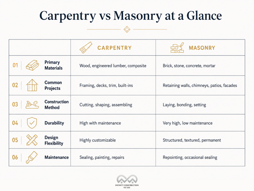 Difference Between Masonry and Carpentry - Infographic