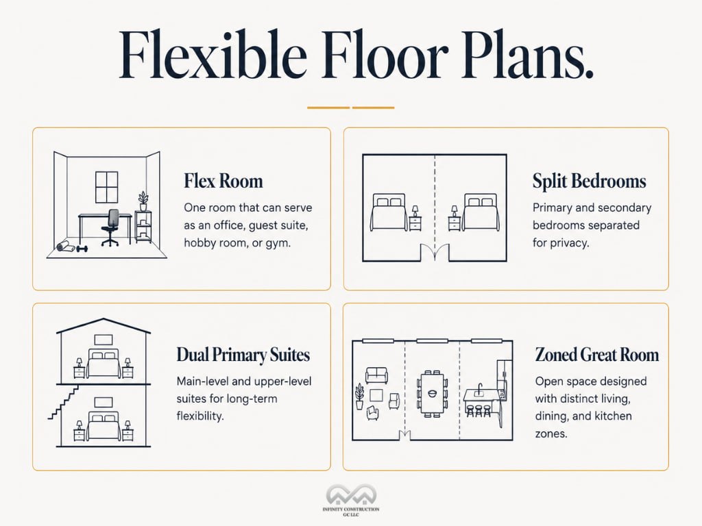 Flexible floor plans and multi use spaces