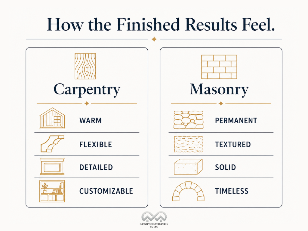 Masonry vs Carpentry – How the Finished Results Differ Infographic